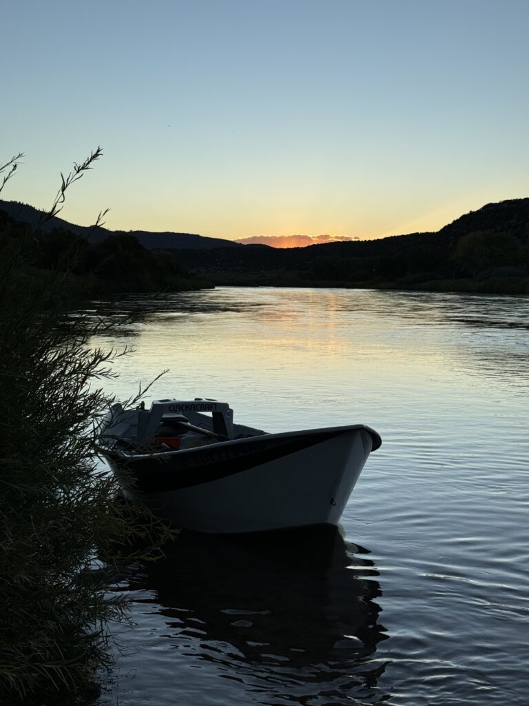Drift boat at dusk on the Green River